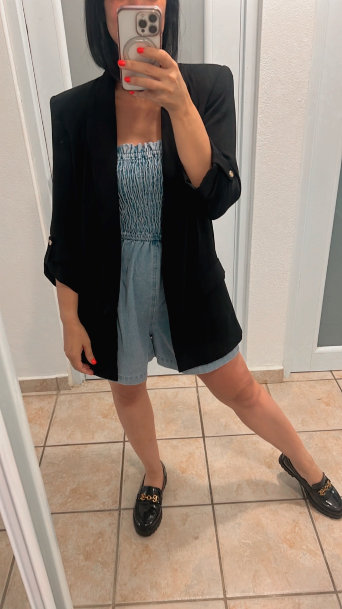 Summer denim romper