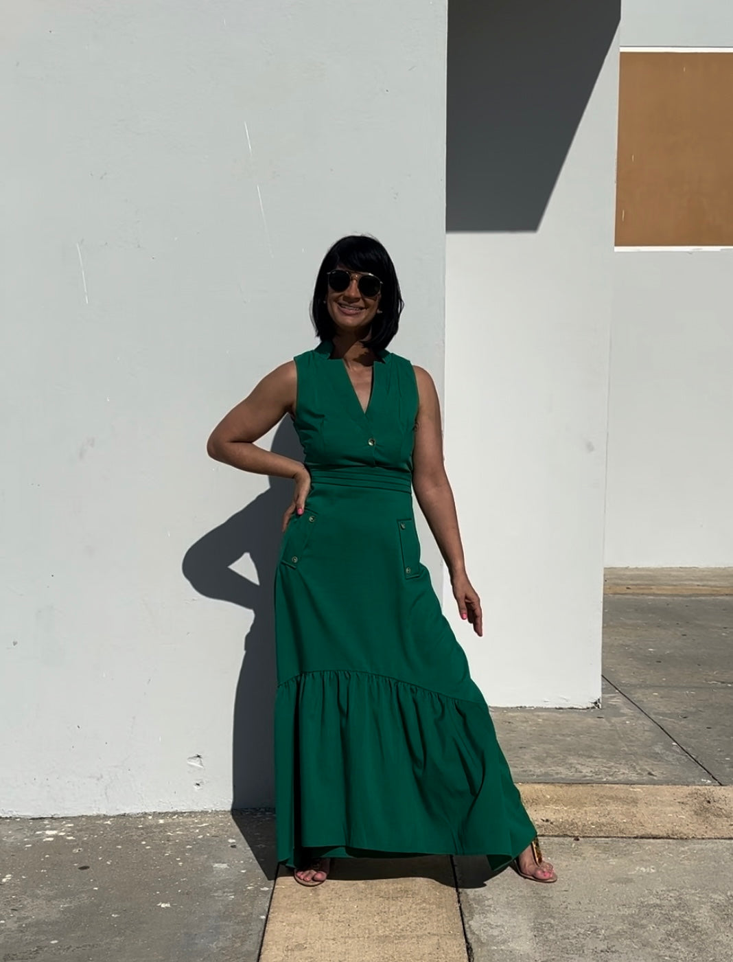 Hunter Green high-low Maxi Dress