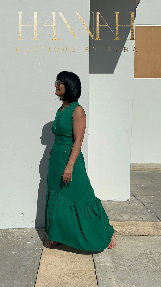 Hunter Green high-low Maxi Dress
