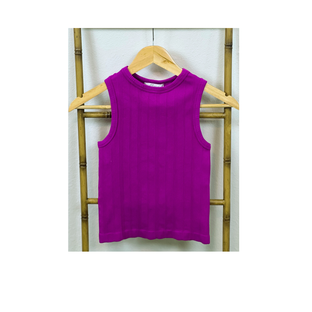 Ribbed Magenta High Neck Top