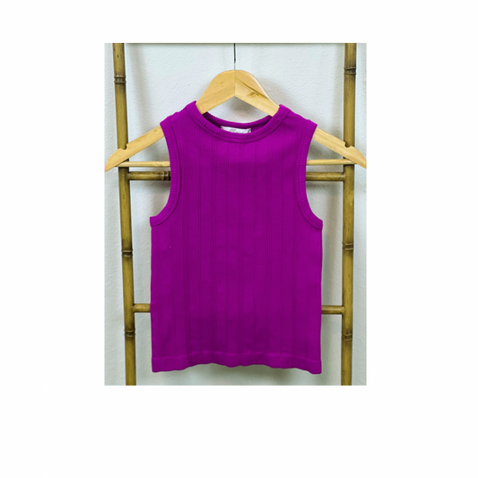 Ribbed Magenta High Neck Top